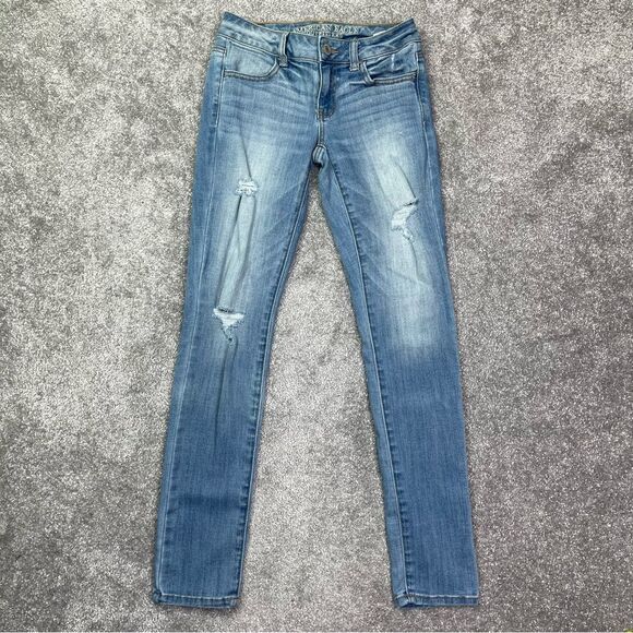 American Eagle Jeans Women’s 0 Blue Skinny Light Wash Low Rise Stretch Jegging - Picture 1 of 10